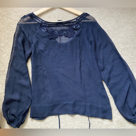 Club Monaco silk chiffon embroidered sequinned blouse, size XS - Picture 4 of 13